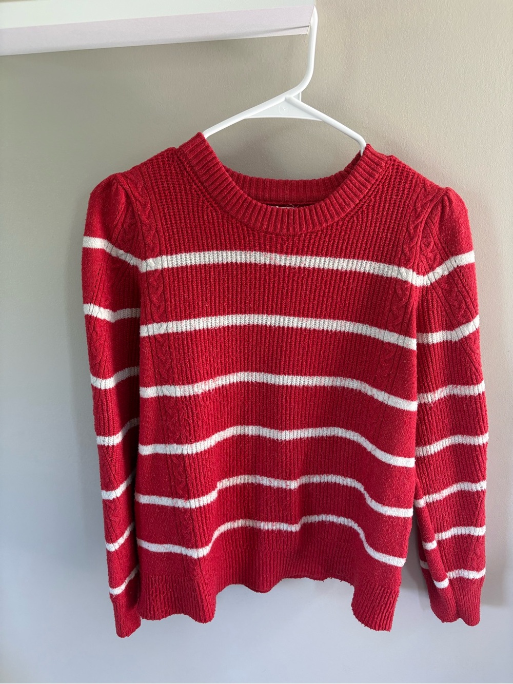 Maurices Red and White Striped Crewneck Sweater